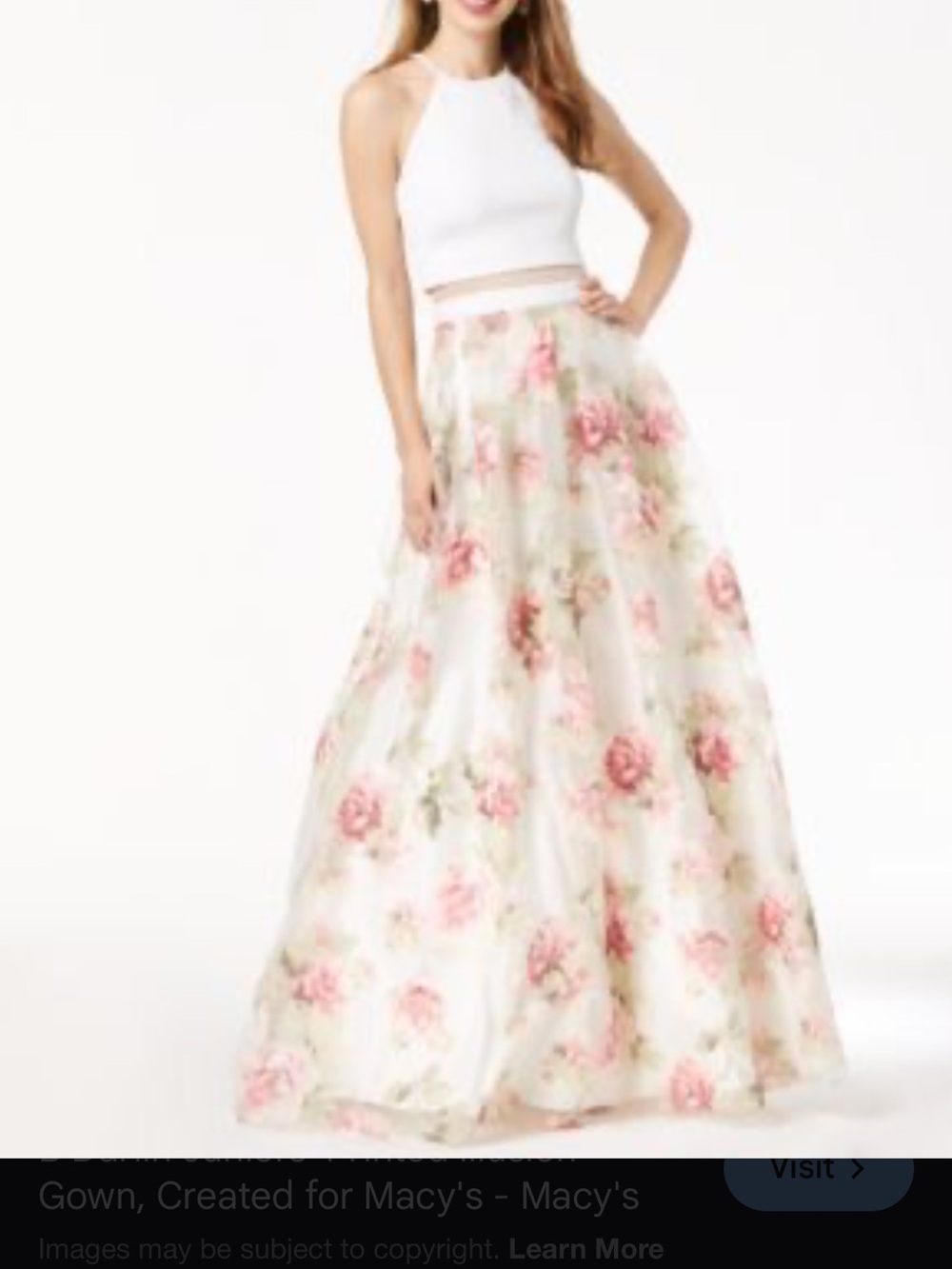 B Darlin Floral Halter-Top Kids Dress in Ivory and Pink long dress size 1/2